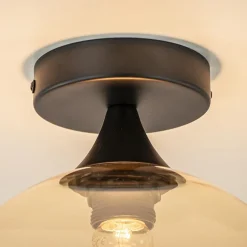 Amber glazen plafondlamp 25 cm met zwart