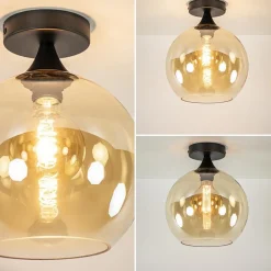 Amber glazen plafondlamp 25 cm met zwart