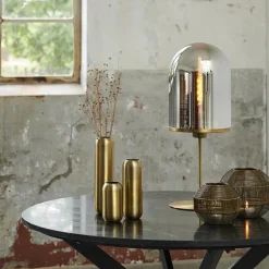 Antiek bronzen tafellamp Maverick met smoke glas groot