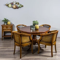 Armstoel met webbing en stoffen zitting