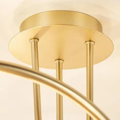 Art Deco plafondlamp goud met smoke en amber glas