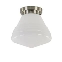 Art Deco plafondlamp staal met wit gl.