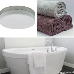 Badkamer plafonnière staal met wit glas