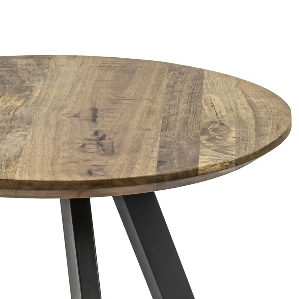 Bijzettafel rond mangohout met zwart staal 60 cm