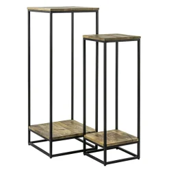 Bijzettafel set van 2 hout/staal 40x40cm