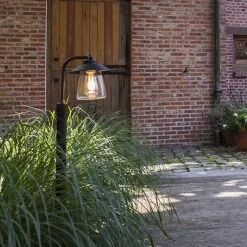 Buitenlamp op paal zwart/roest met helder glas