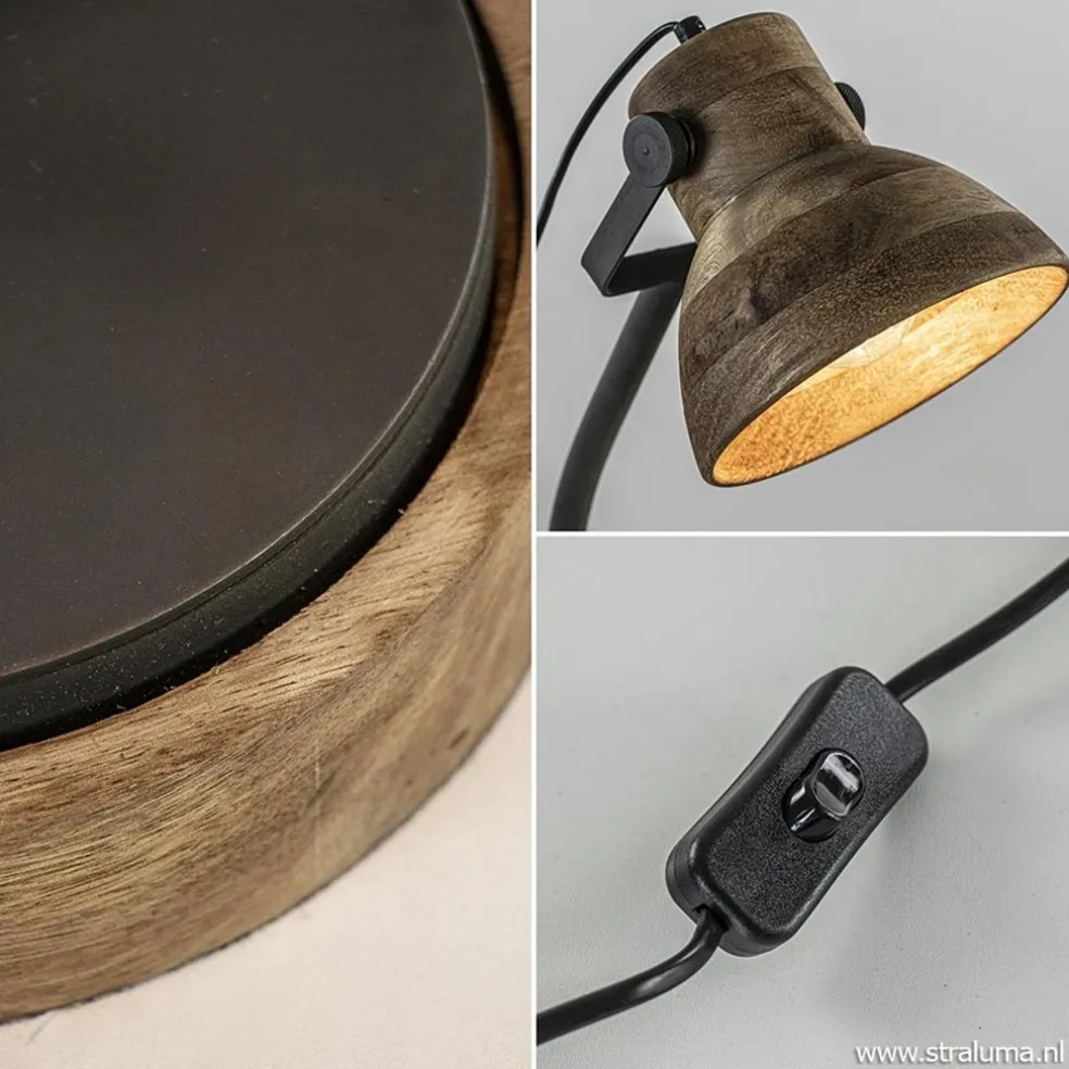 Bureaulamp Imbert mat zwart metaal met hout