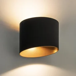 Chique LED buitenlamp wand zwart met goud IP54