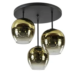 Chique 3-lichts plafondlamp zwart met goud glas