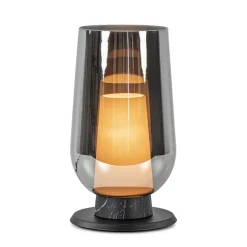 Chique tafellamp zwart marmer met smoke glazen kap