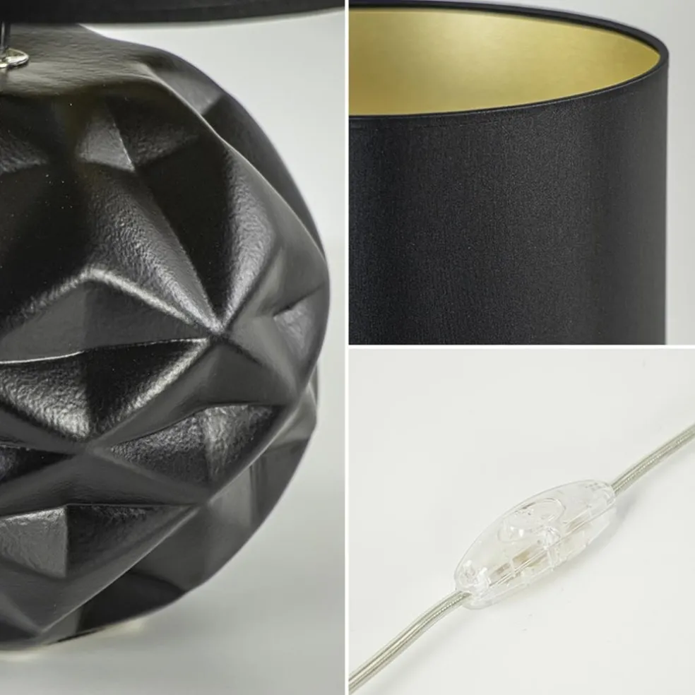 Chique tafellamp zwart met kap zwart/goud