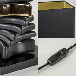 Chique tafellamp zwart met goud en rechthoekige kap