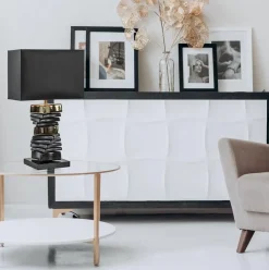 Chique tafellamp zwart met goud en rechthoekige kap