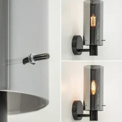 Chique wandlamp zwart met smoke glas cilinder