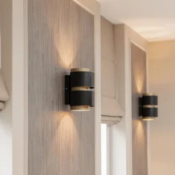 Cilinder wandlamp G9 mat zwart met goud