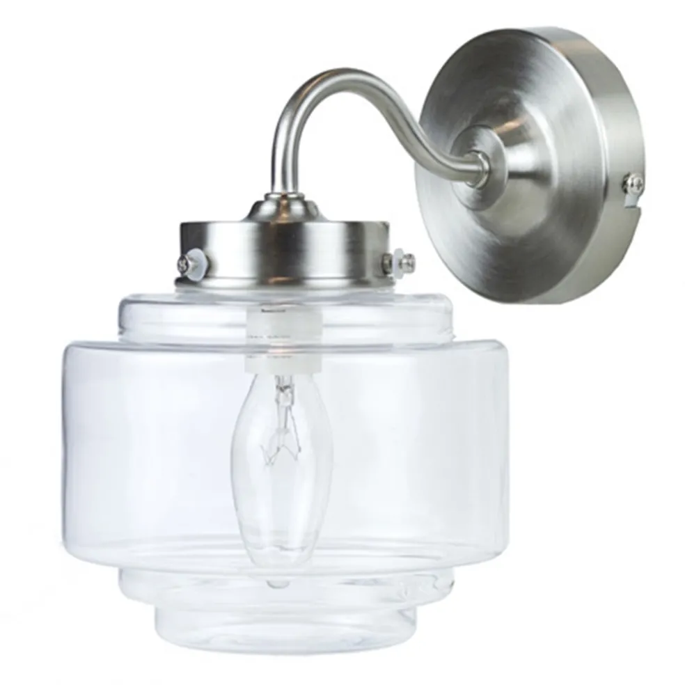 Deco wandlamp staal met helder glas