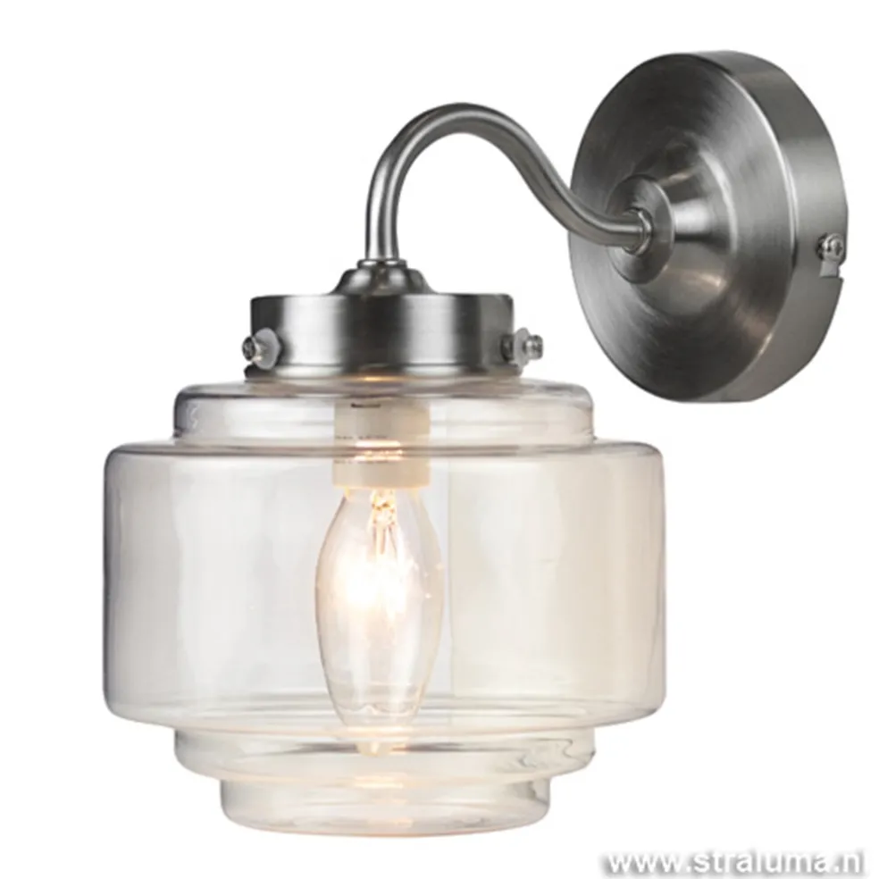 Deco wandlamp staal met helder glas