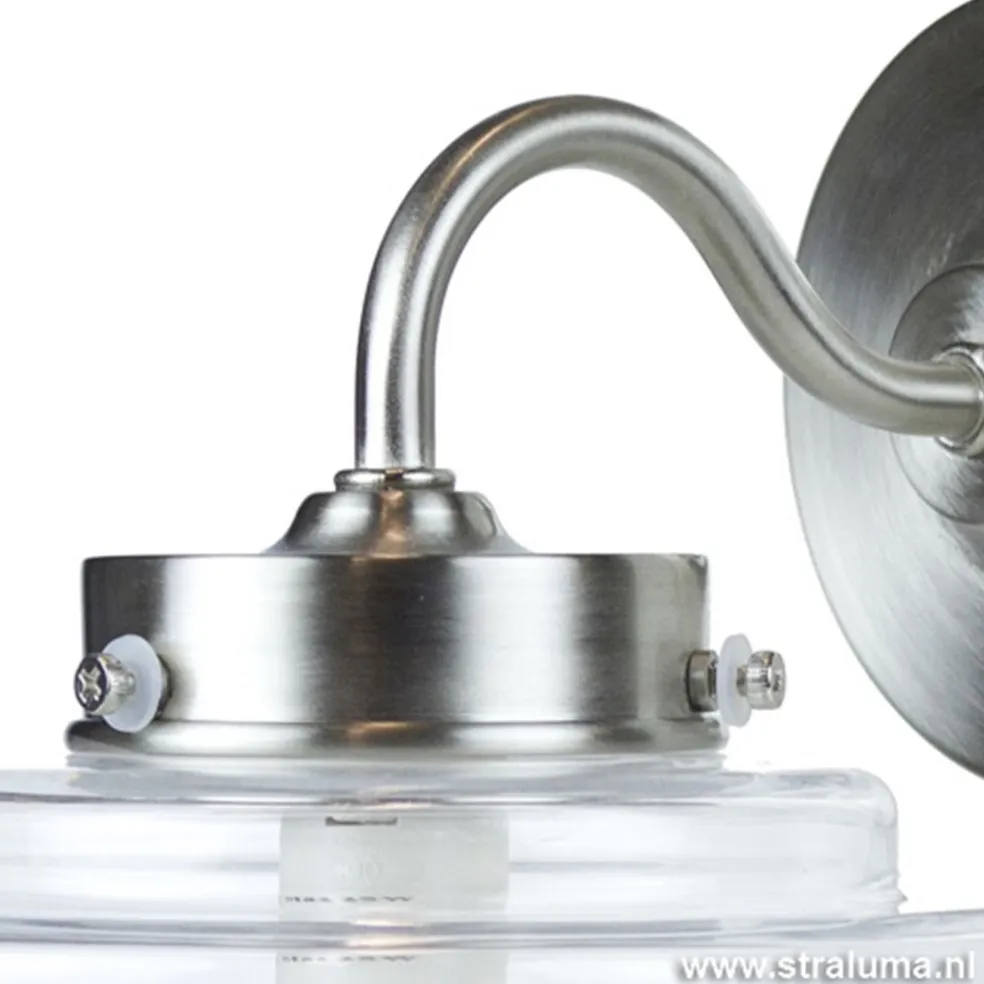 Deco wandlamp staal met helder glas