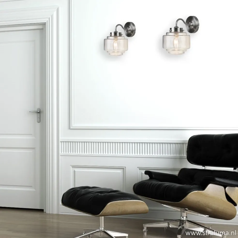 Deco wandlamp staal met helder glas