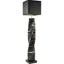 Design vloerlamp keramiek zwart/goud met zwarte kap