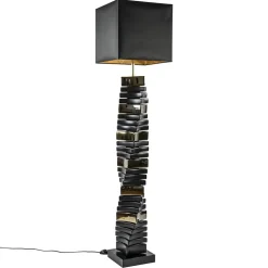 Design vloerlamp keramiek zwart/goud met zwarte kap