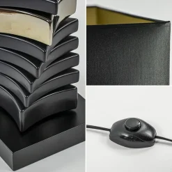 Design vloerlamp keramiek zwart/goud met zwarte kap