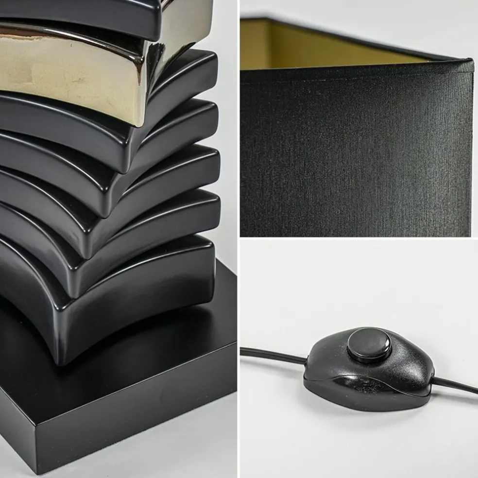 Design vloerlamp keramiek zwart/goud met zwarte kap