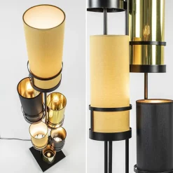 Design vloerlamp met cilinder kappen zwart/goud
