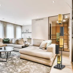 Design vloerlamp met cilinder kappen zwart/goud