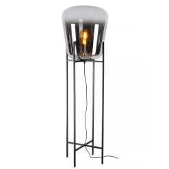 Design vloerlamp zwart frame met grote glazen kap