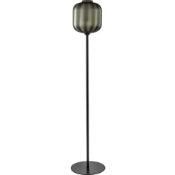 Design vloerlamp zwart met mat zwarte glazen kap