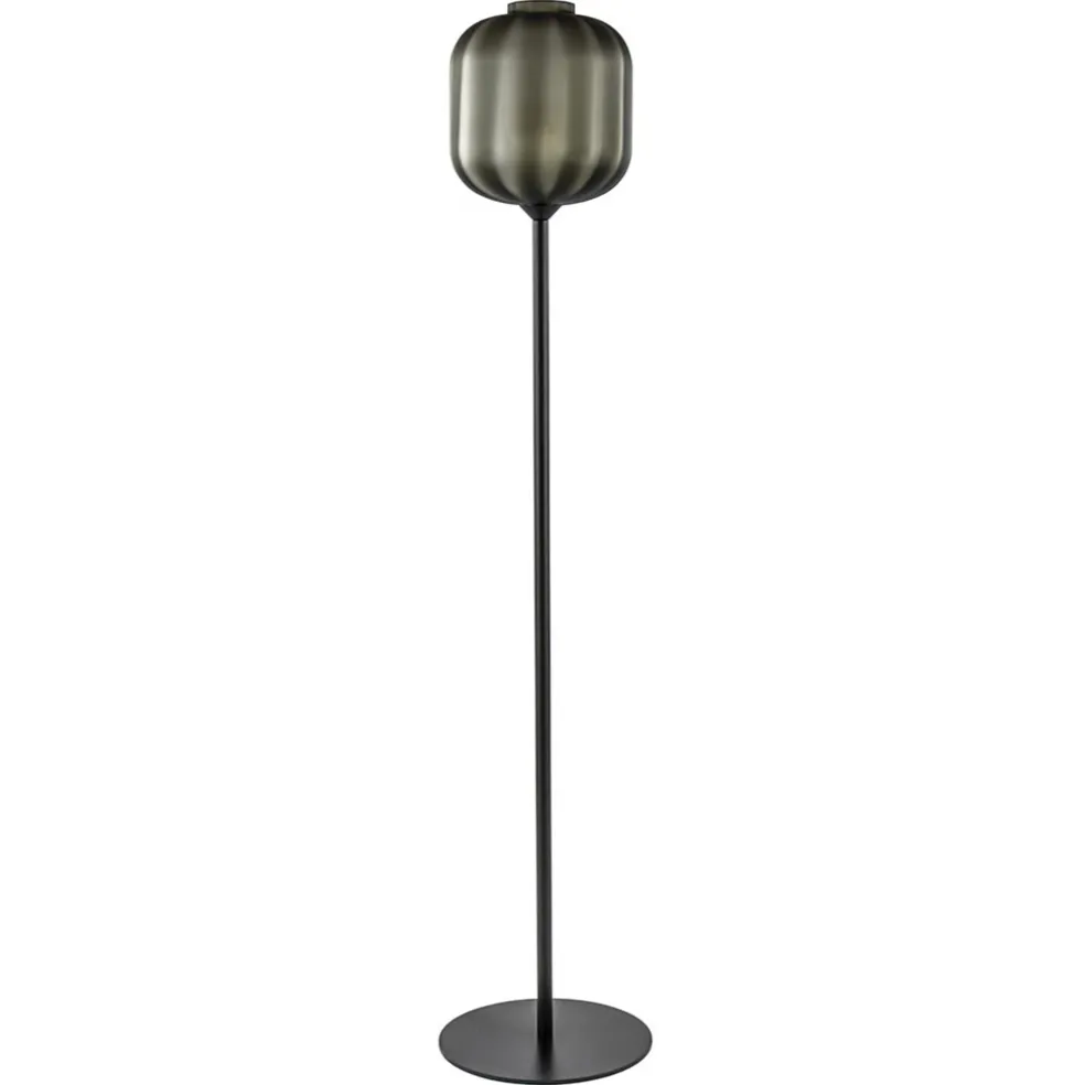 Design vloerlamp zwart met mat zwarte glazen kap