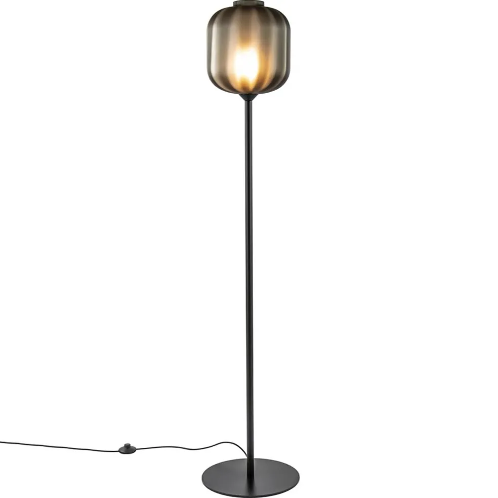 Design vloerlamp zwart met mat zwarte glazen kap