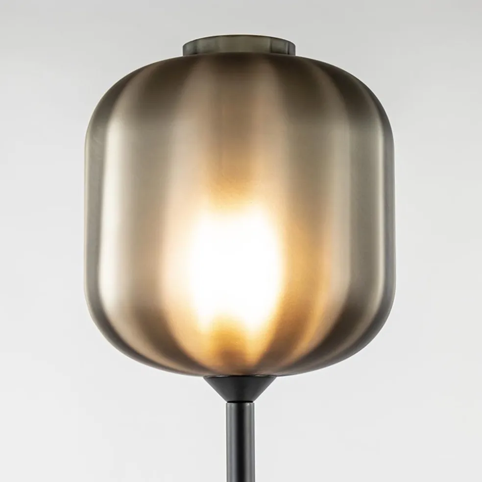 Design vloerlamp zwart met mat zwarte glazen kap