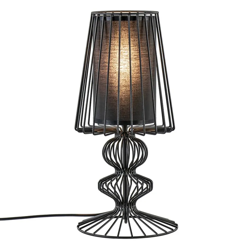 Draad tafellamp zwart met cilinder kap