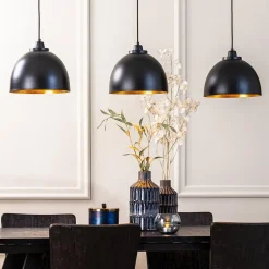 Eettafel hanglamp Kylie 3- lichts zwart-goud