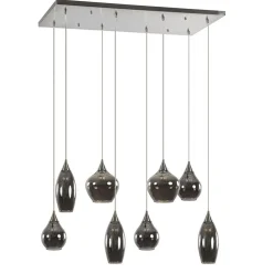 Eettafelhanglamp nikkel met smokey glas 8-lichts