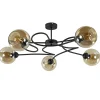 Elegante 5-lichts plafondlamp met amber glazen bollen