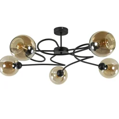 Elegante 5-lichts plafondlamp met amber glazen bollen