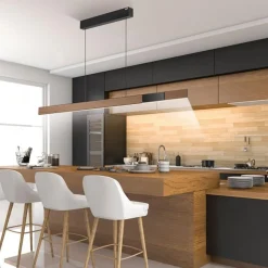 Elektrisch verstelbare LED hanglamp zwart met hout