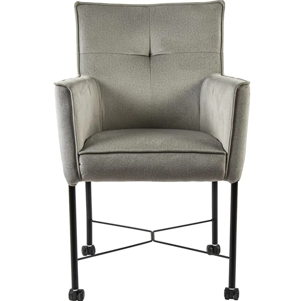 Grijs/beige eetkamerstoel met wieltjes gr 2