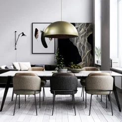 Grote design hanglamp koepel mat goud met zwart 90 cm