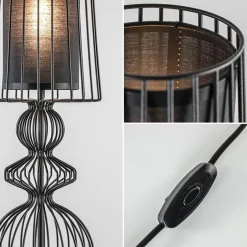 Grote draad tafellamp met zwarte kap