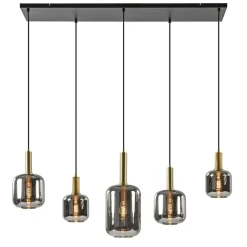 Grote hanglamp Lekar 5-lichts antiek brons met smoke glas
