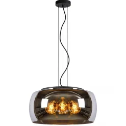 Grote hanglamp zwart met smoke glazen kap