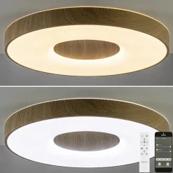 Grote LED plafondlamp met houtlook 65 cm