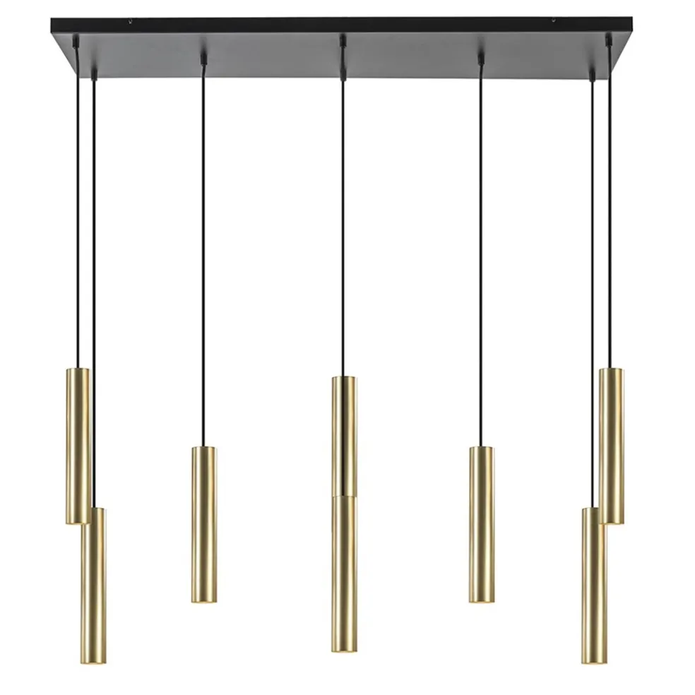 Grote 8-lichts hanglamp cilinder zwart met goud