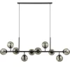 Grote 10-lichts hanglamp mat zwart met smoke glazen bollen