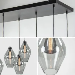 Grote 8-lichts multipendel hanglamp smoke glas ruit