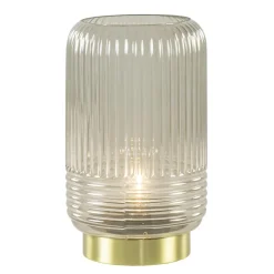 Grote Lipa tafellamp batterijen warm licht grijs ribbel glas